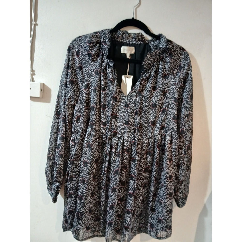 MellodayWomen's Size S Black Floral PrintLong Sleeve Ruffle Neck Babydoll Dress
